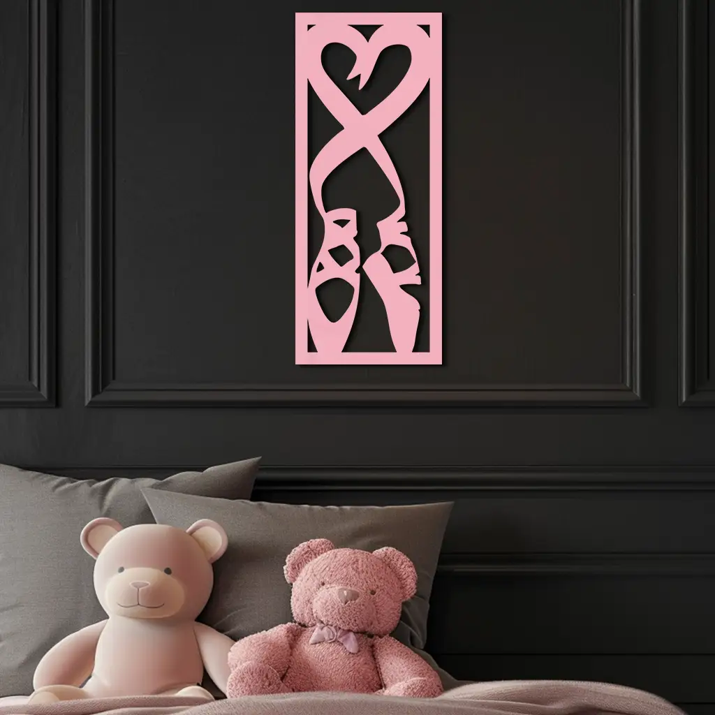 Ballet Shoes with Heart Silhouette – Pink Metal Wall Art - KAFGP183 by Enova Art