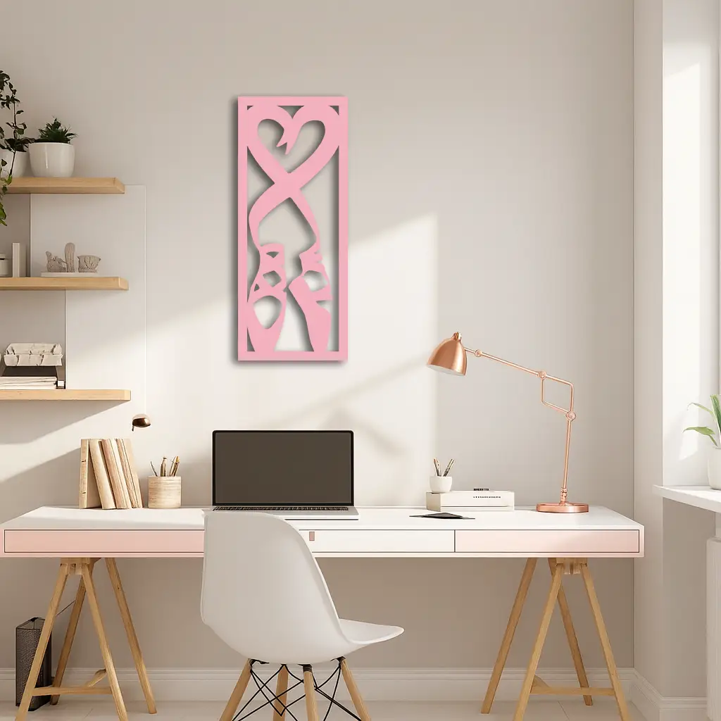 Ballet Shoes with Heart Silhouette – Pink Metal Wall Art - KAFGP183 by Enova Art