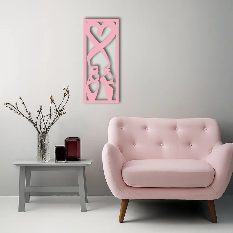 Ballet Shoes with Heart Silhouette – Pink Metal Wall Art - KAFGP183 by Enova Art