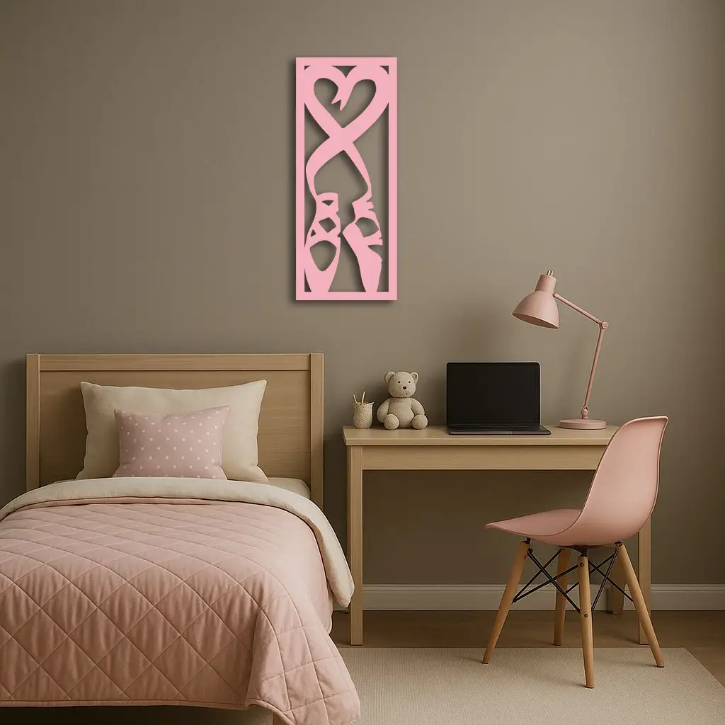 Ballet Shoes with Heart Silhouette – Pink Metal Wall Art - KAFGP183 by Enova Art