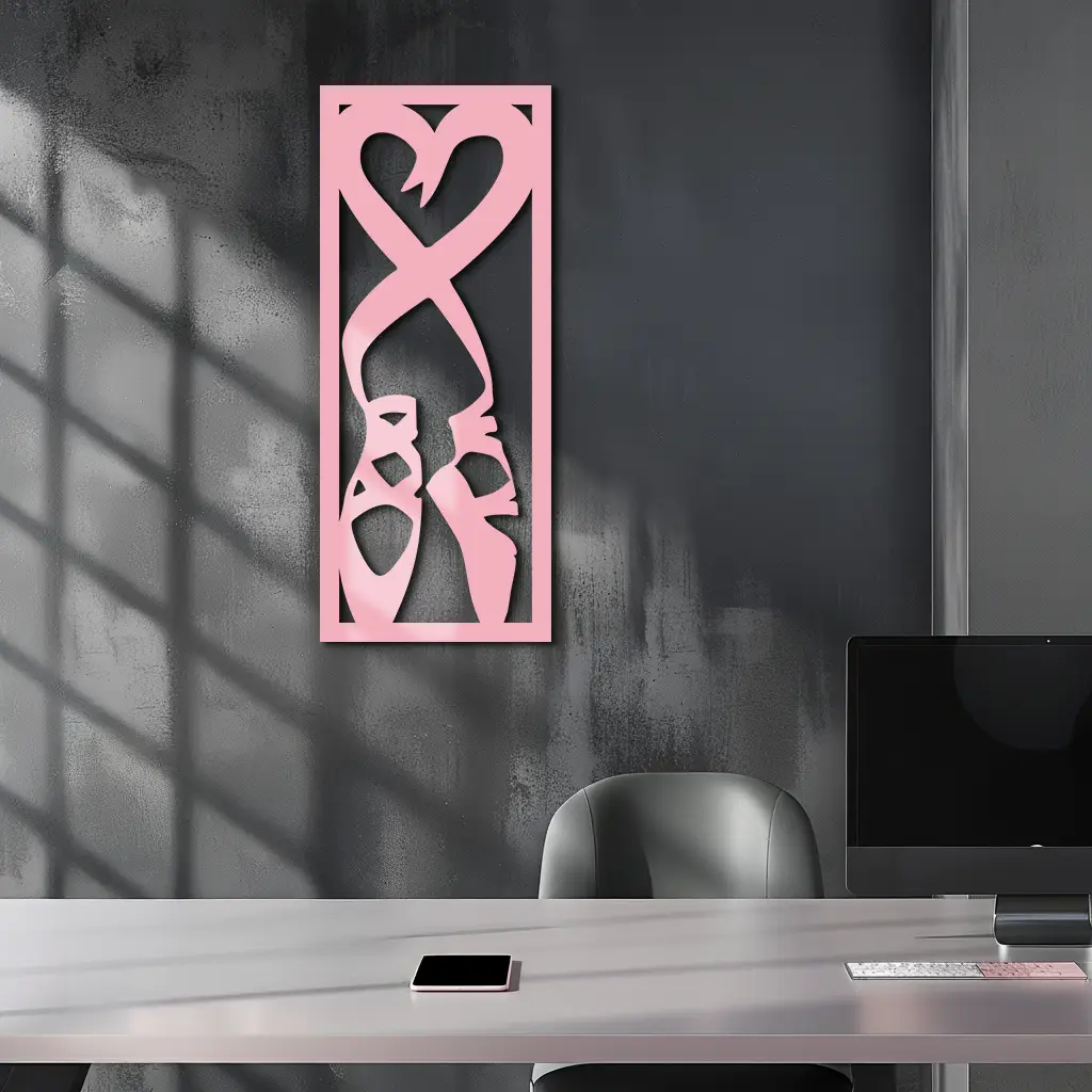 Ballet Shoes with Heart Silhouette – Pink Metal Wall Art - KAFGP183 by Enova Art