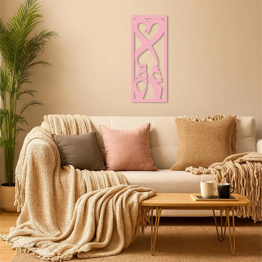 Ballet Shoes with Heart Silhouette – Pink Metal Wall Art - KAFGP183 by Enova Art