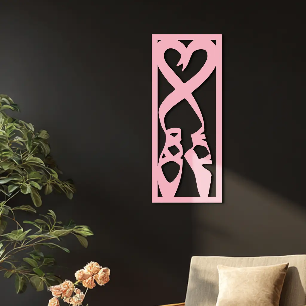 Ballet Shoes with Heart Silhouette – Pink Metal Wall Art - KAFGP183 by Enova Art