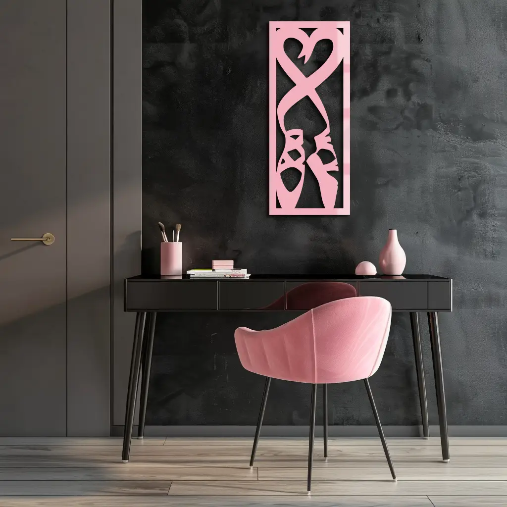 Ballet Shoes with Heart Silhouette – Pink Metal Wall Art - KAFGP183 by Enova Art