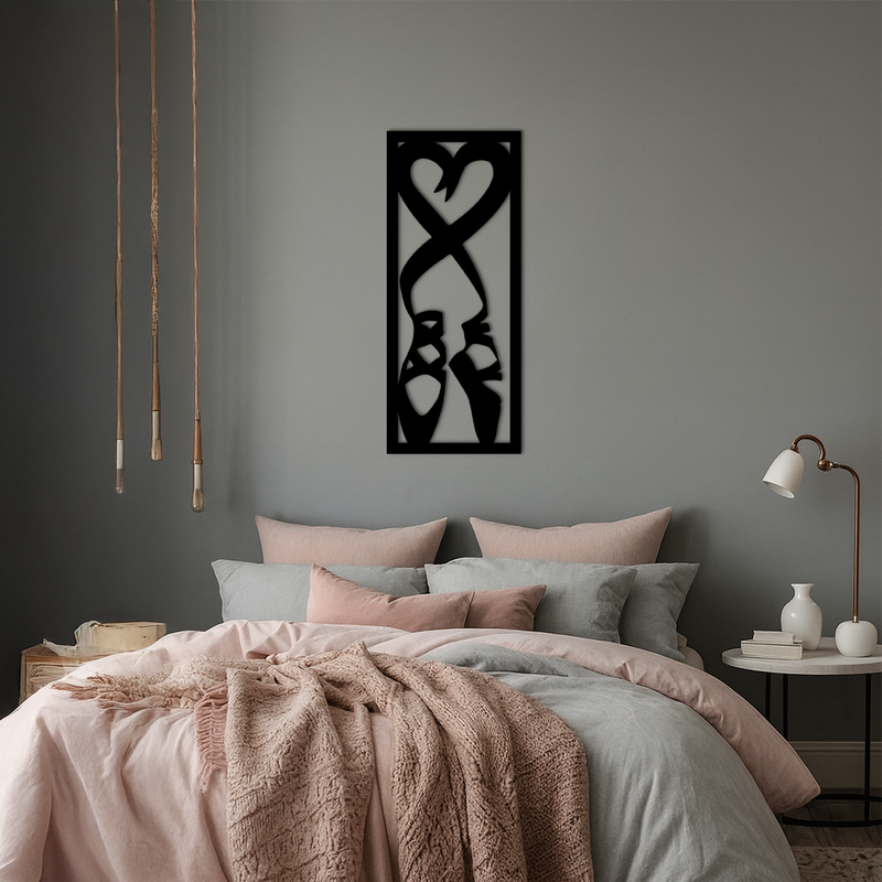 Ballet Shoes with Heart Silhouette – Pink Metal Wall Art - KAFGP183 by Enova Art