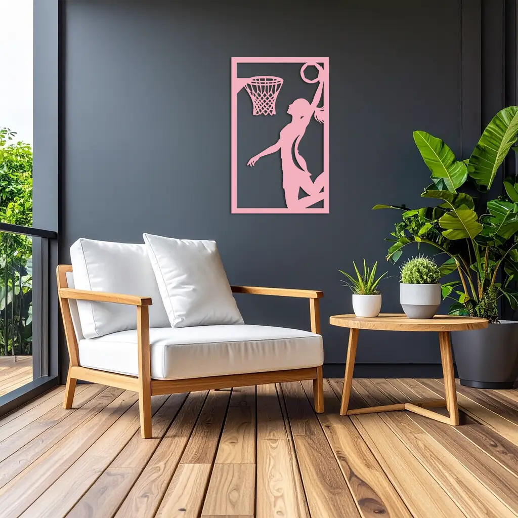 Basketball Girl Silhouette Metal Wall Art – Modern Pink Home Decor - KAFGP184 by Enova Art