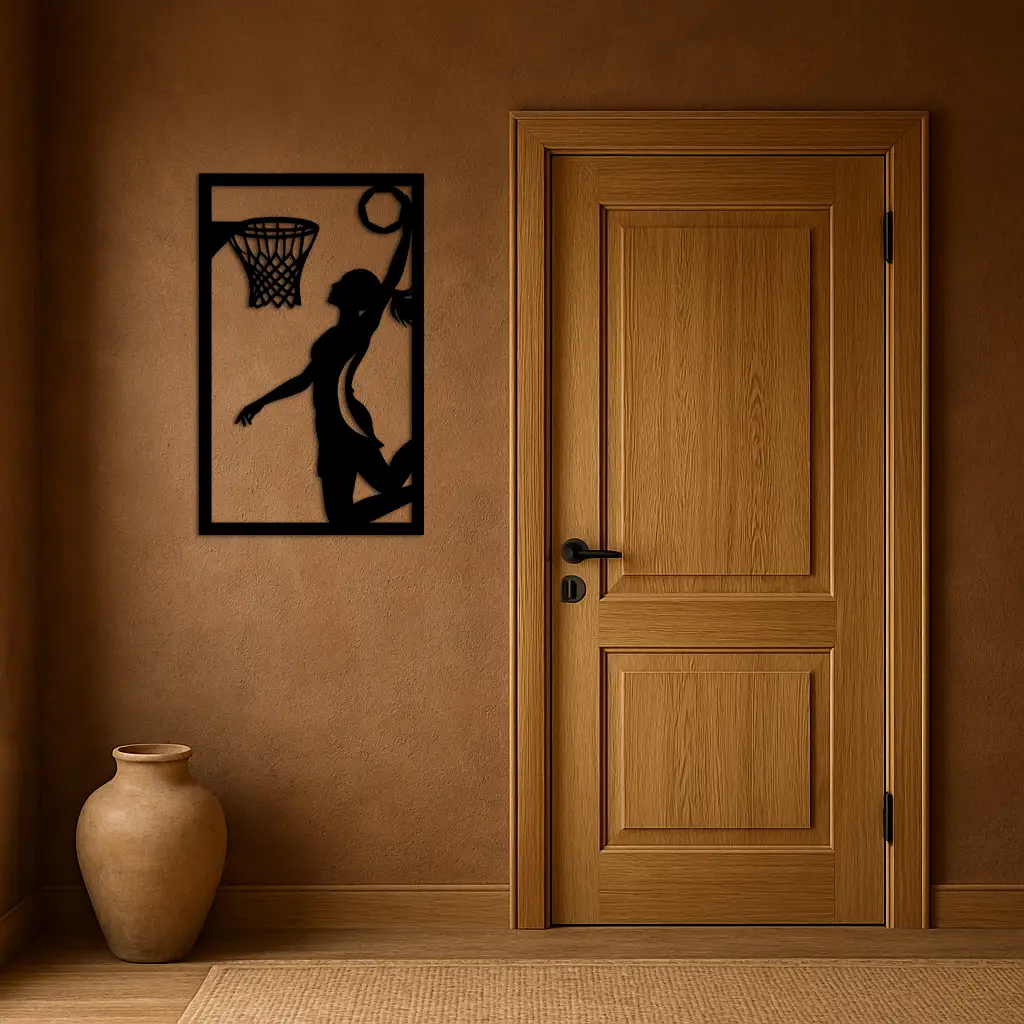 Basketball Girl Silhouette Metal Wall Art – Modern Pink Home Decor - KAFGP184 by Enova Art