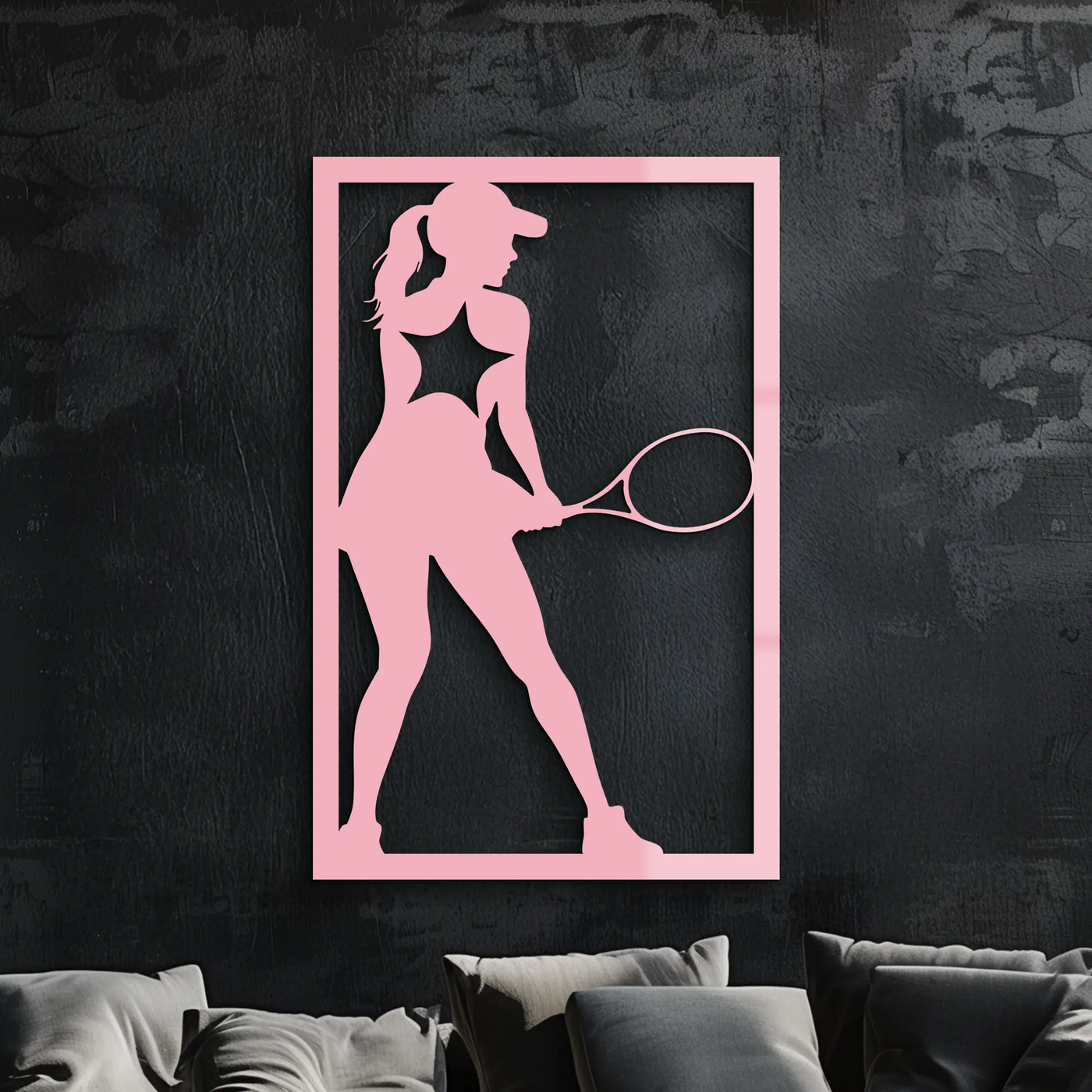 Tennis Player Silhouette Metal Wall Art – Pink Modern Sports Décor - KAFGP185 by Enova Art