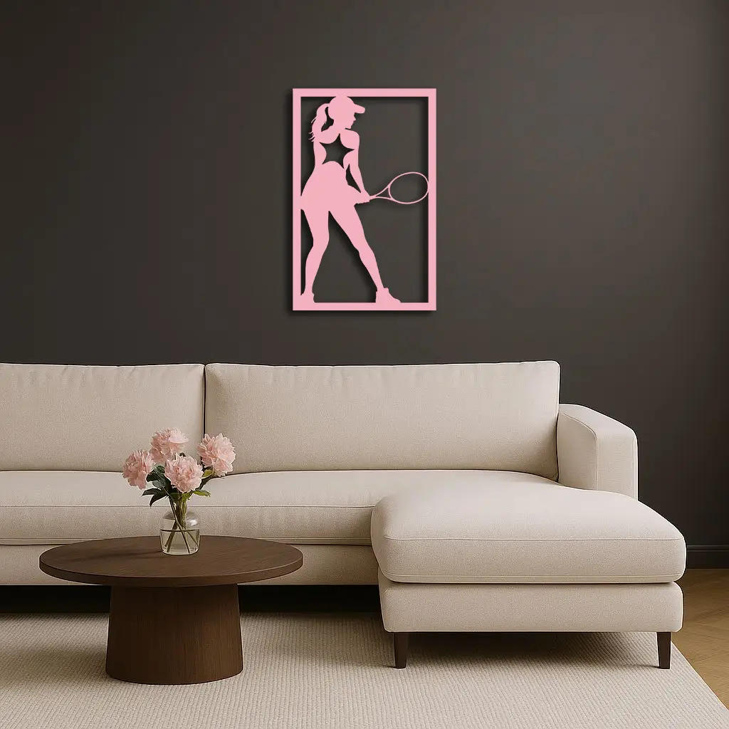 Tennis Player Silhouette Metal Wall Art – Pink Modern Sports Décor - KAFGP185 by Enova Art