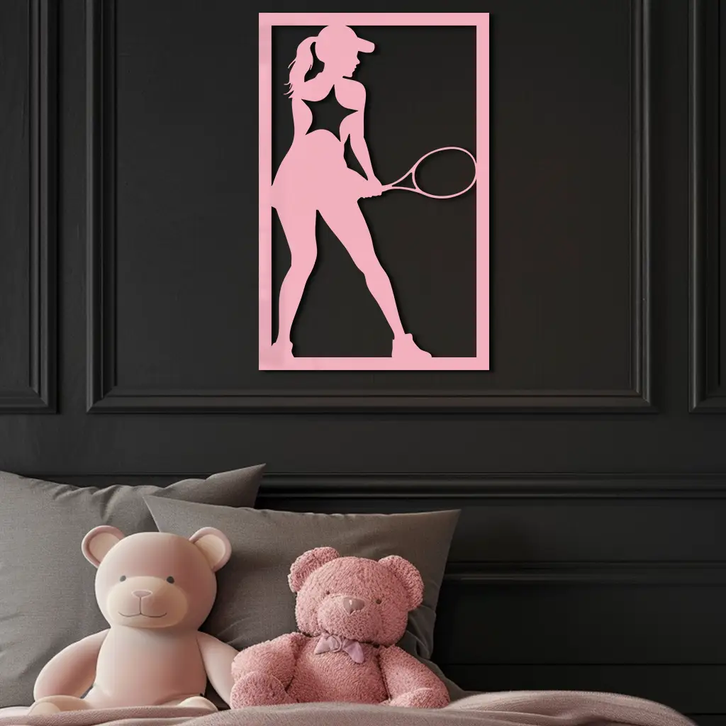 Tennis Player Silhouette Metal Wall Art – Pink Modern Sports Décor - KAFGP185 by Enova Art