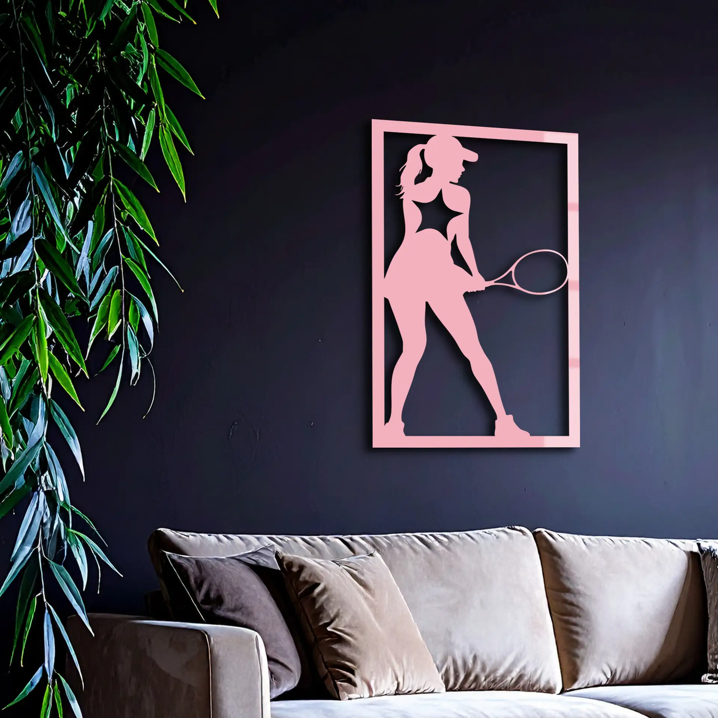 Tennis Player Silhouette Metal Wall Art – Pink Modern Sports Décor - KAFGP185 by Enova Art