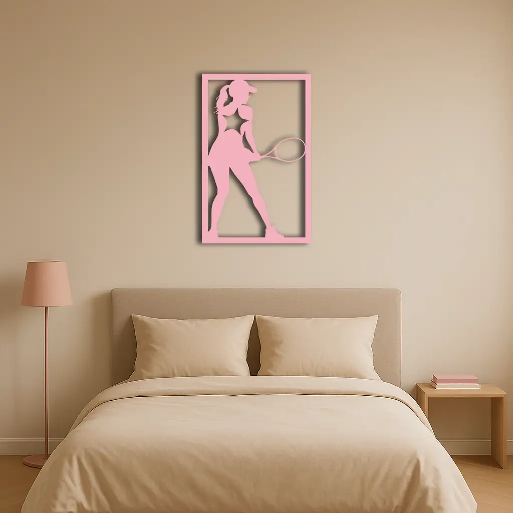 Tennis Player Silhouette Metal Wall Art – Pink Modern Sports Décor - KAFGP185 by Enova Art