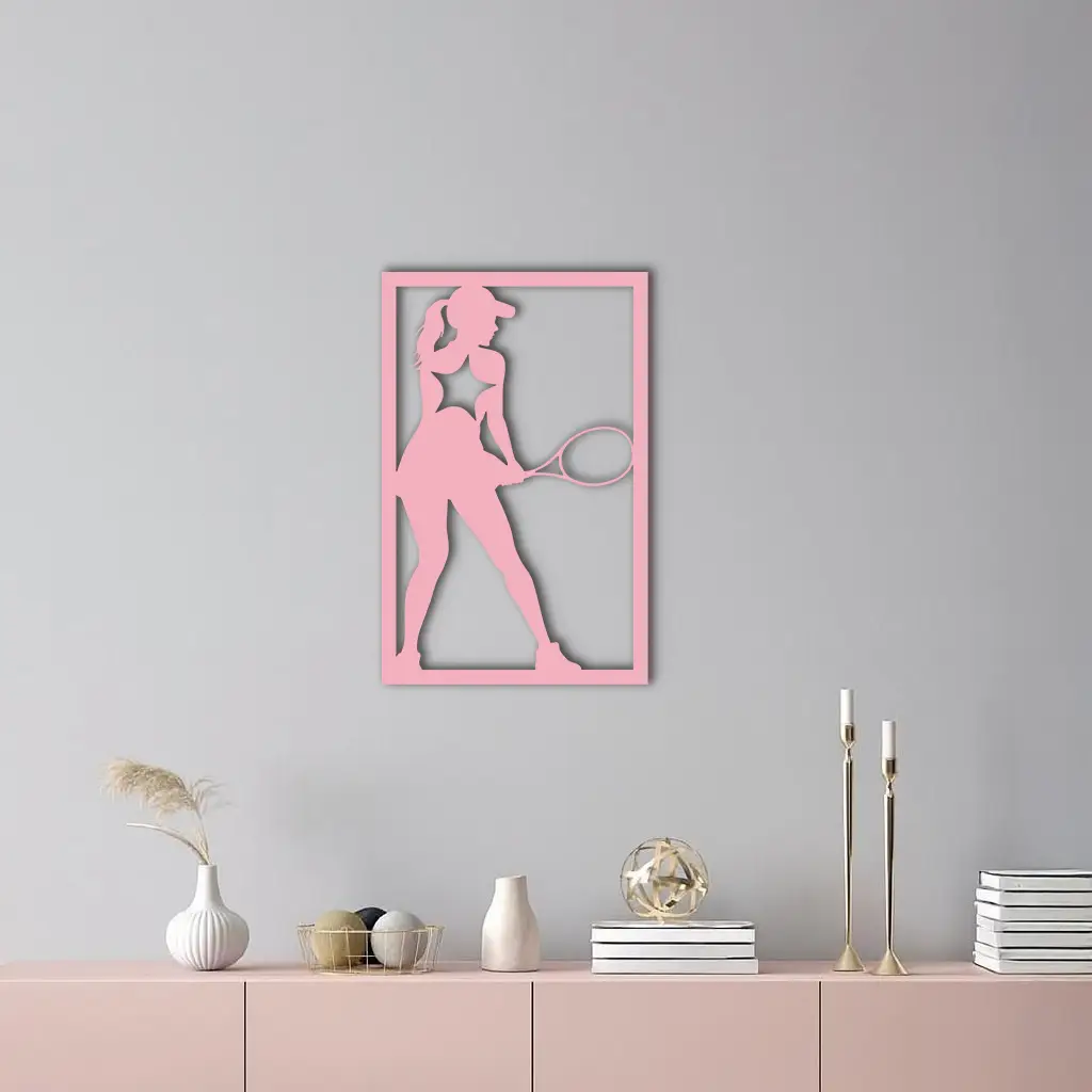 Tennis Player Silhouette Metal Wall Art – Pink Modern Sports Décor - KAFGP185 by Enova Art