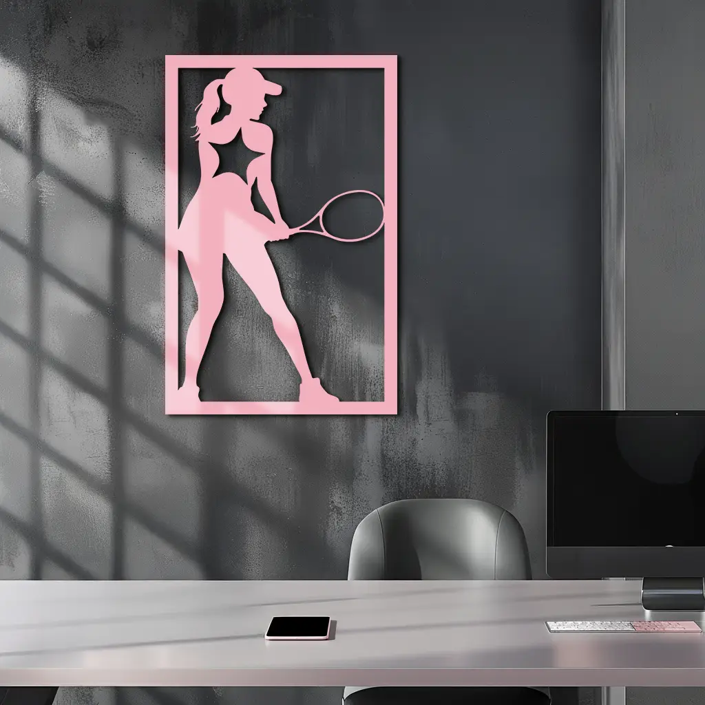 Tennis Player Silhouette Metal Wall Art – Pink Modern Sports Décor - KAFGP185 by Enova Art
