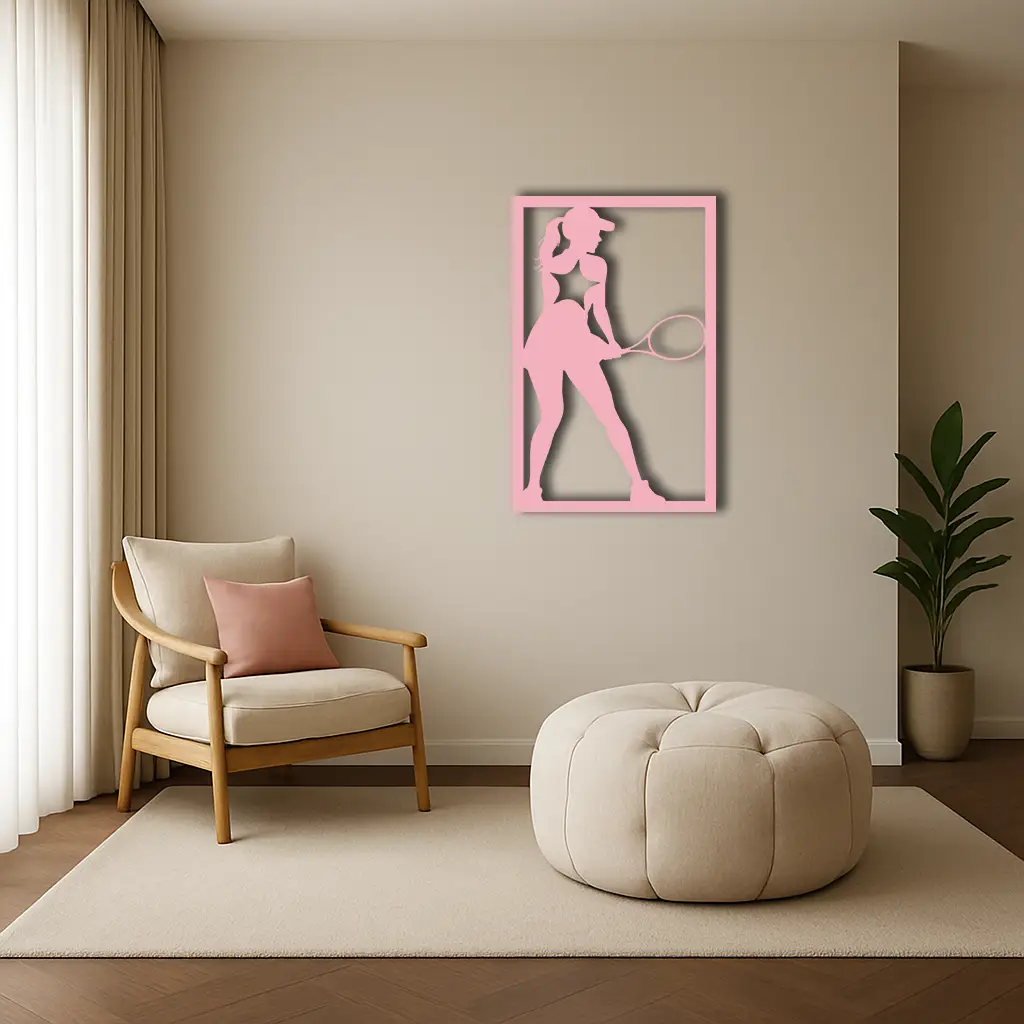Tennis Player Silhouette Metal Wall Art – Pink Modern Sports Décor - KAFGP185 by Enova Art