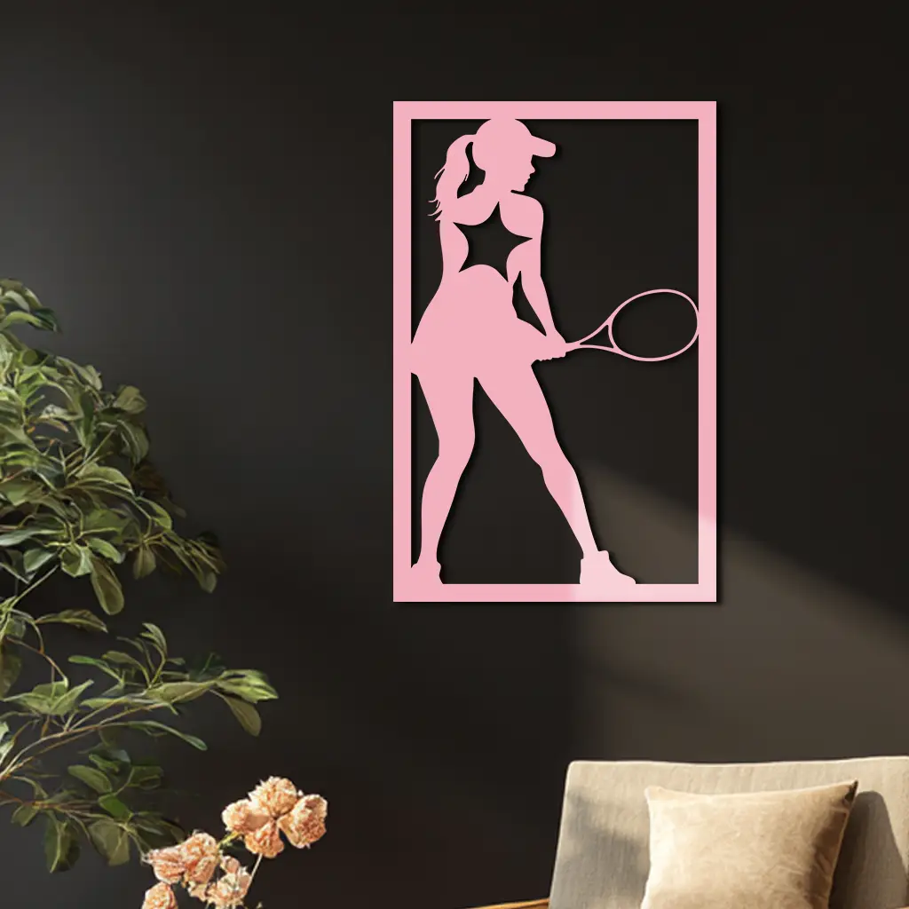 Tennis Player Silhouette Metal Wall Art – Pink Modern Sports Décor - KAFGP185 by Enova Art