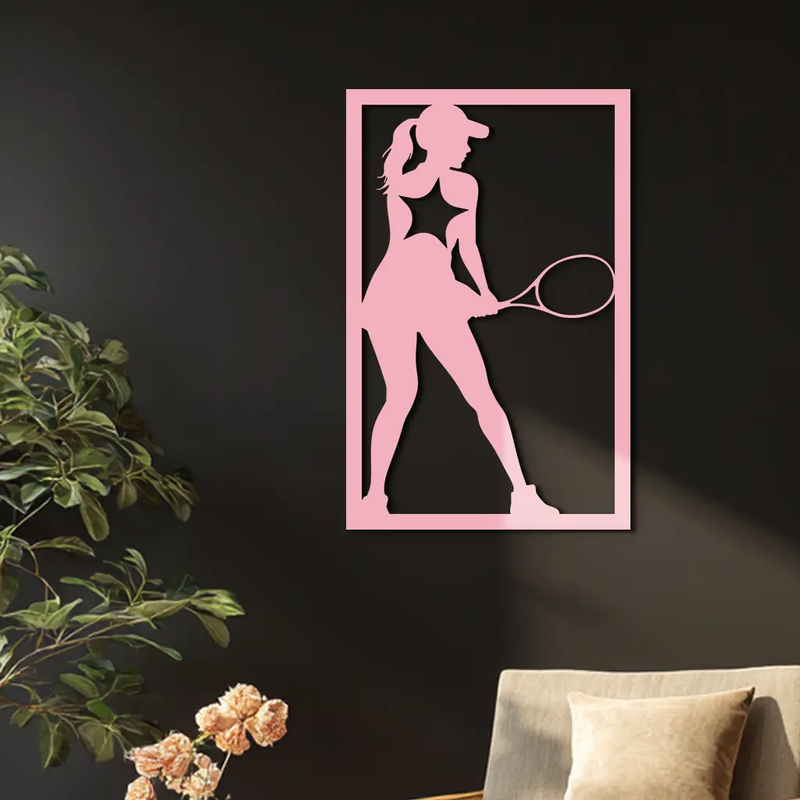 Tennis Player Silhouette Metal Wall Art – Pink Modern Sports Décor - KAFGP185 by Enova Art