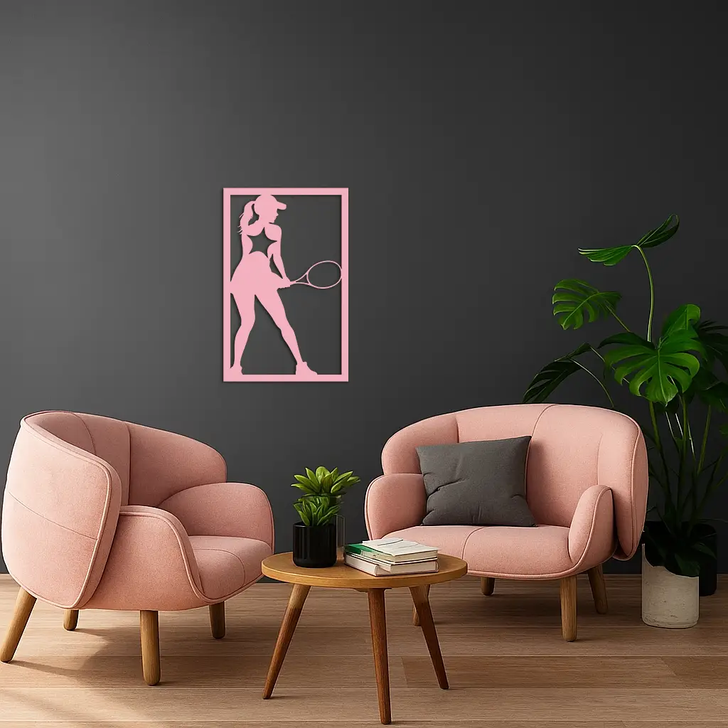 Tennis Player Silhouette Metal Wall Art – Pink Modern Sports Décor - KAFGP185 by Enova Art