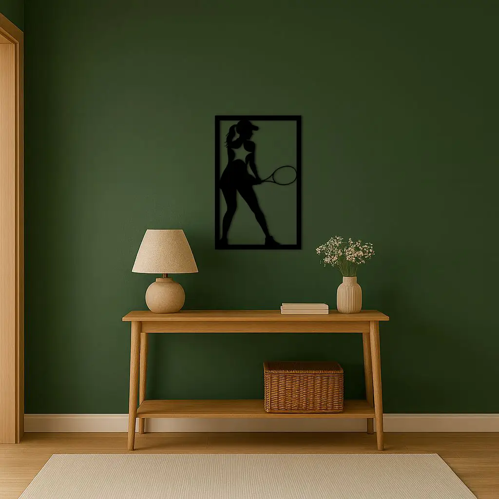 Tennis Player Silhouette Metal Wall Art – Pink Modern Sports Décor - KAFGP185 by Enova Art