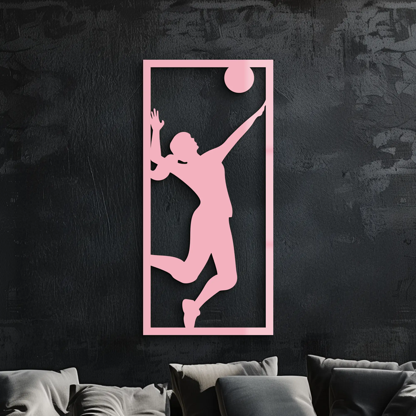 Volleyball Player Silhouette Metal Wall Art - Pink Modern Sports Décor - KAFGP186 by Enova Art