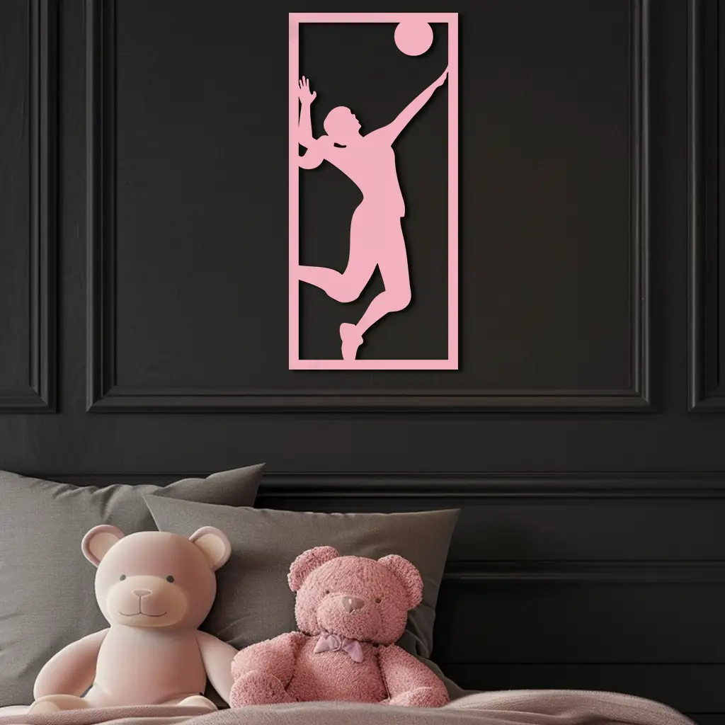 Volleyball Player Silhouette Metal Wall Art - Pink Modern Sports Décor - KAFGP186 by Enova Art