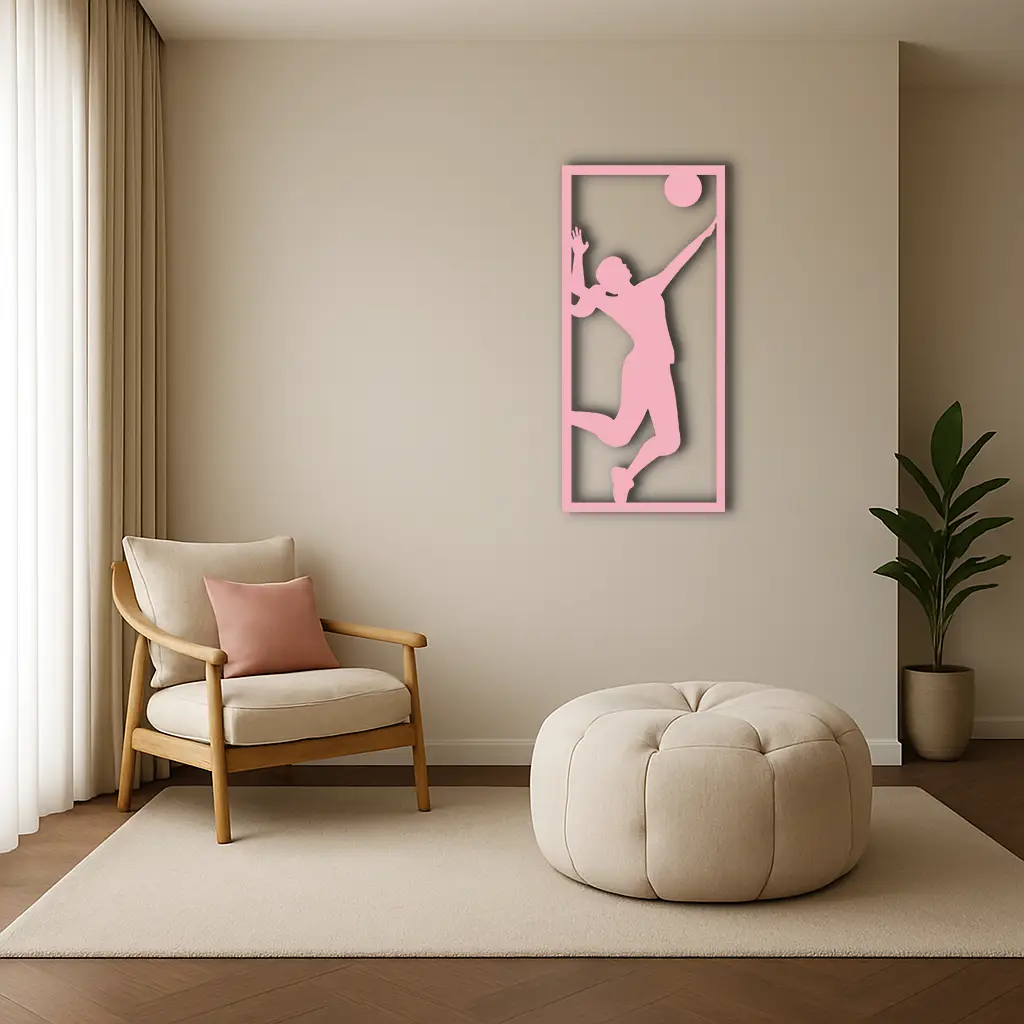 Volleyball Player Silhouette Metal Wall Art - Pink Modern Sports Décor - KAFGP186 by Enova Art