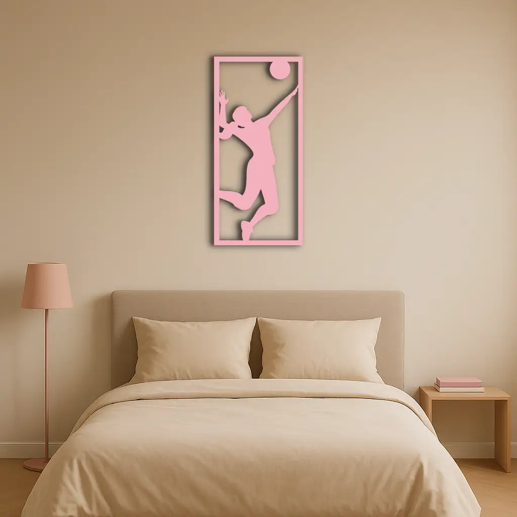 Volleyball Player Silhouette Metal Wall Art - Pink Modern Sports Décor - KAFGP186 by Enova Art