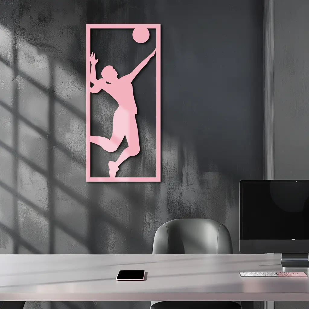 Volleyball Player Silhouette Metal Wall Art - Pink Modern Sports Décor - KAFGP186 by Enova Art