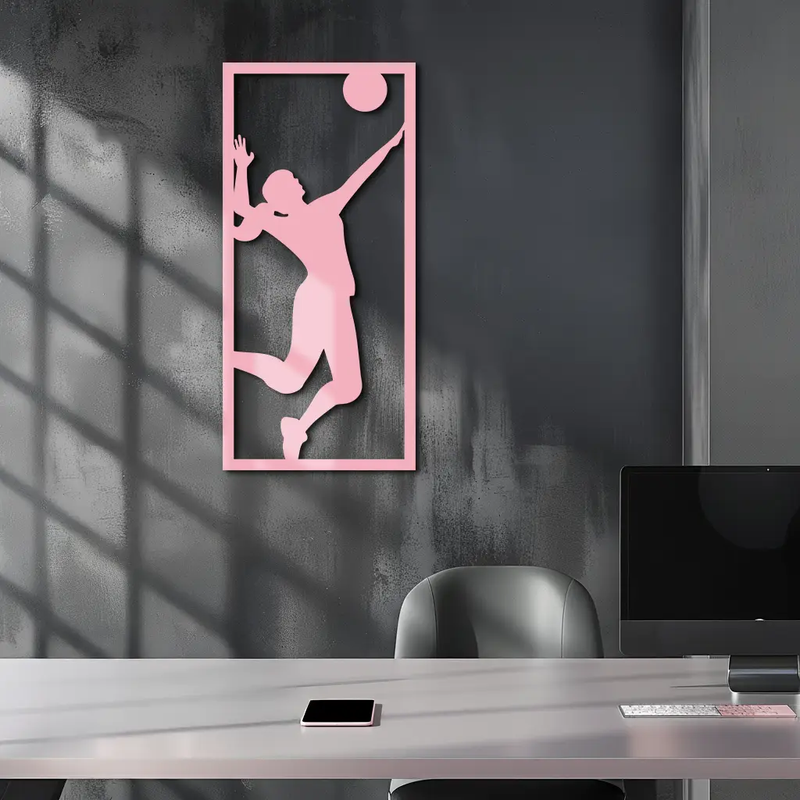Volleyball Player Silhouette Metal Wall Art - Pink Modern Sports Décor - KAFGP186 by Enova Art