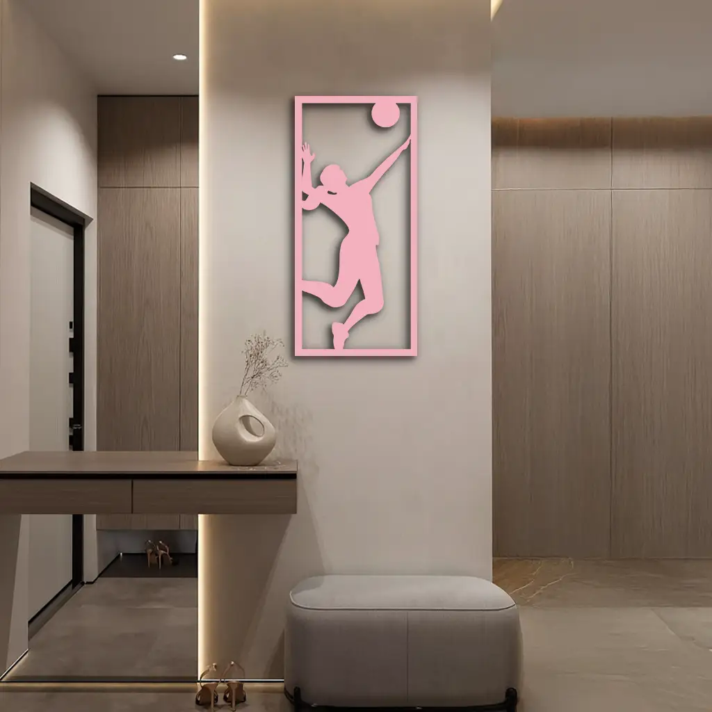 Volleyball Player Silhouette Metal Wall Art - Pink Modern Sports Décor - KAFGP186 by Enova Art