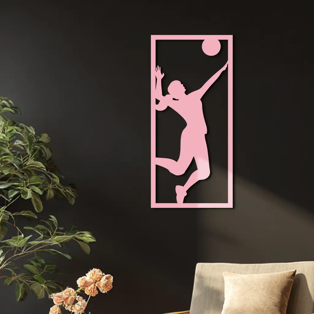 Volleyball Player Silhouette Metal Wall Art - Pink Modern Sports Décor - KAFGP186 by Enova Art