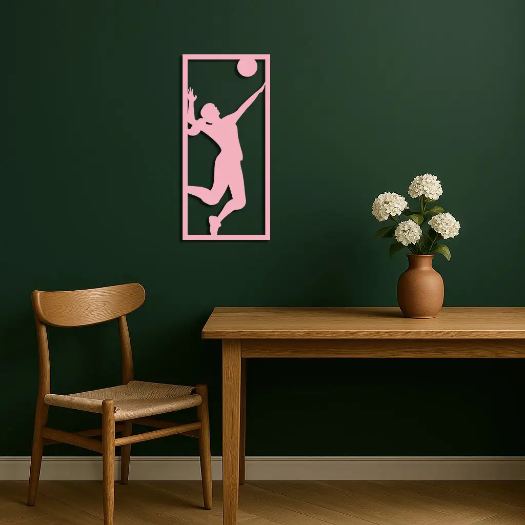 Volleyball Player Silhouette Metal Wall Art - Pink Modern Sports Décor - KAFGP186 by Enova Art