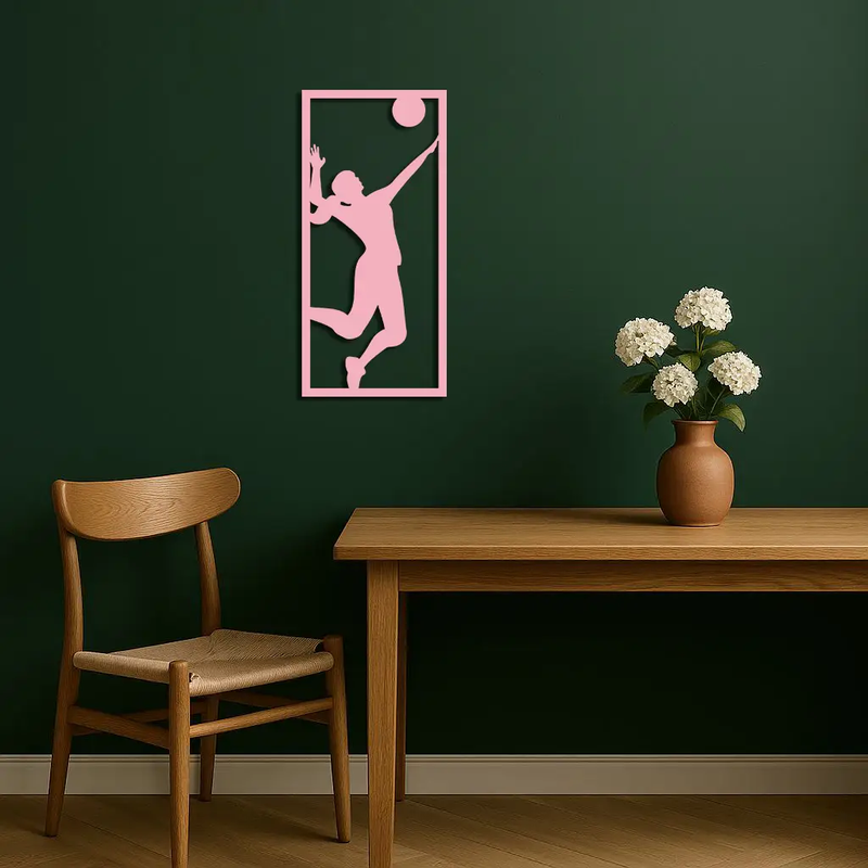 Volleyball Player Silhouette Metal Wall Art - Pink Modern Sports Décor - KAFGP186 by Enova Art