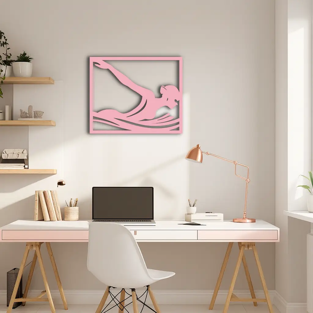 Pink Swimmer Woman Silhouette Metal Wall Art – Sporty Modern Home Decor - KAFGP187 by Enova Art