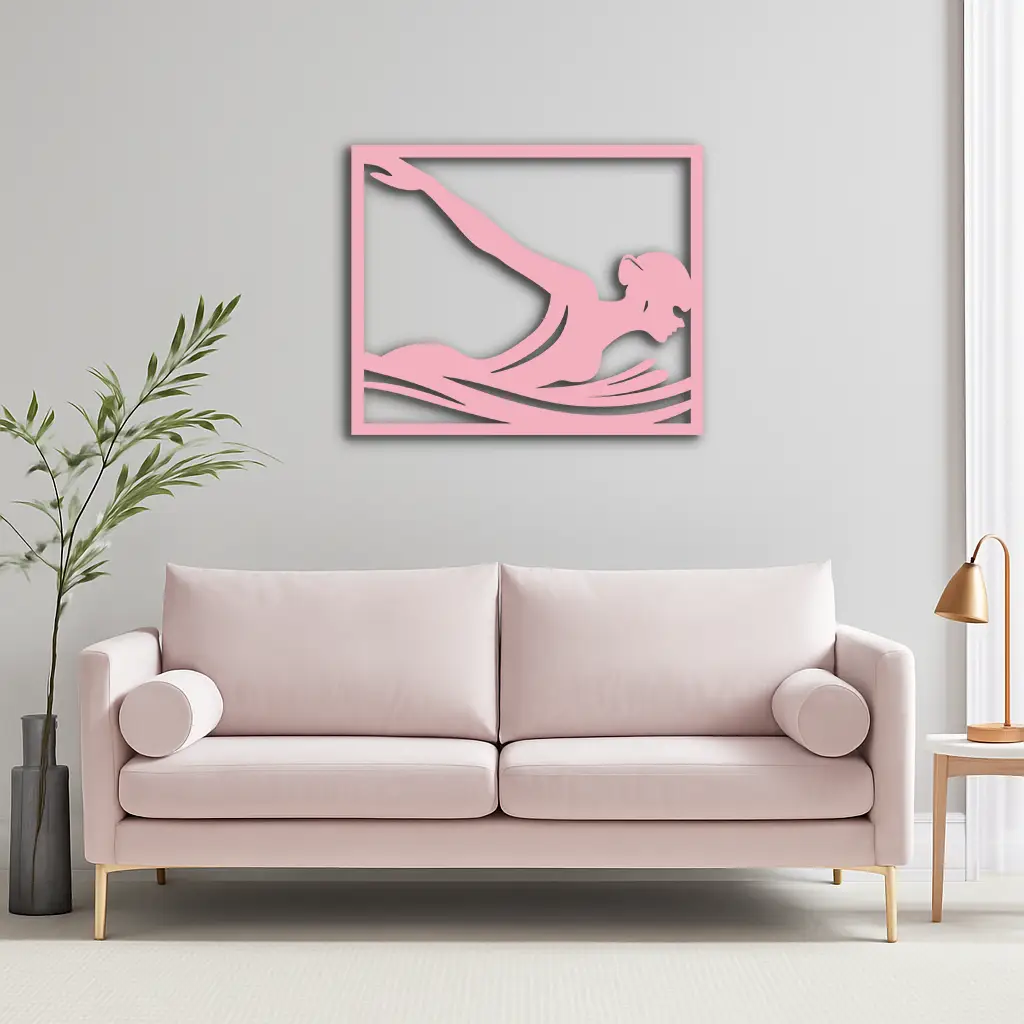 Pink Swimmer Woman Silhouette Metal Wall Art – Sporty Modern Home Decor - KAFGP187 by Enova Art