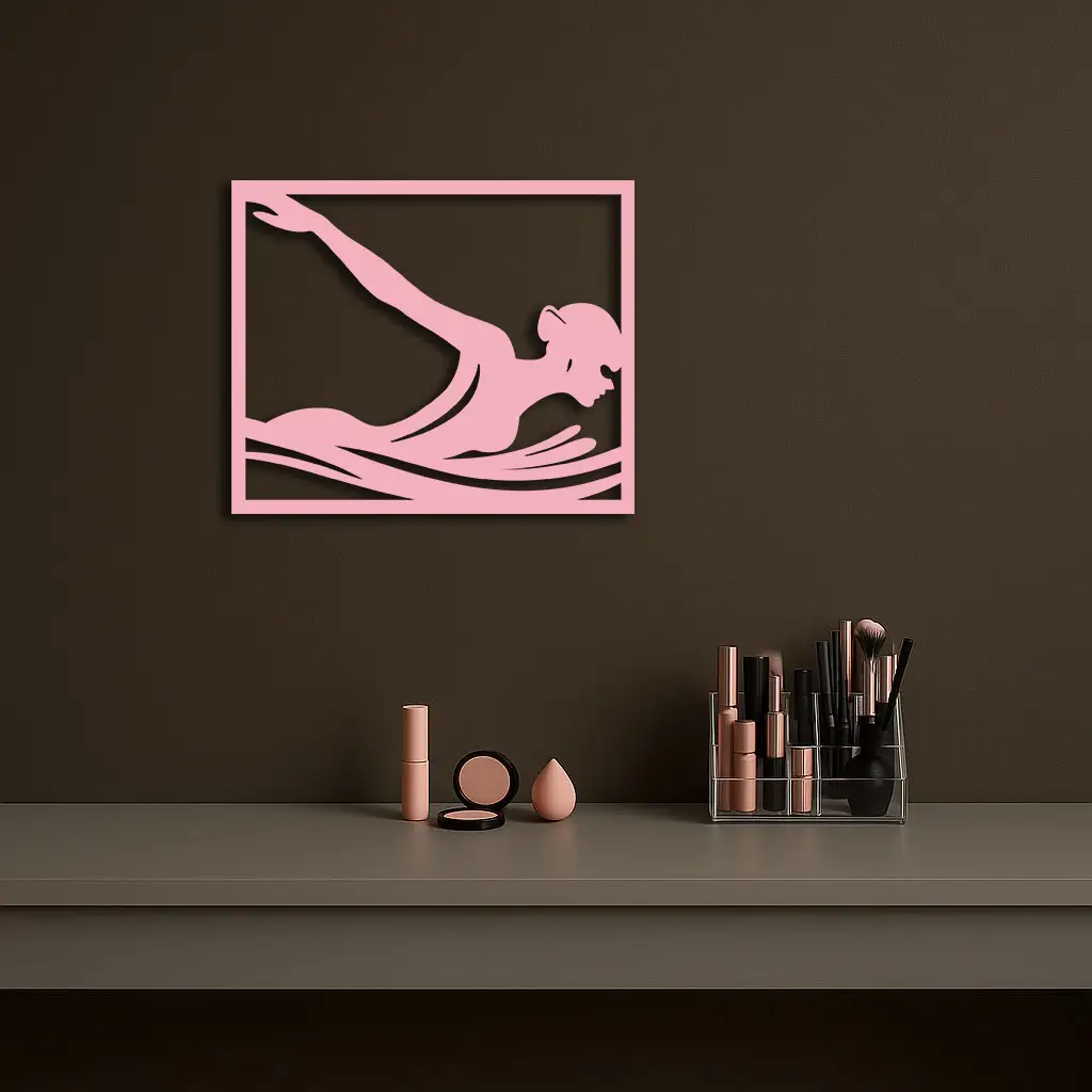Pink Swimmer Woman Silhouette Metal Wall Art – Sporty Modern Home Decor - KAFGP187 by Enova Art