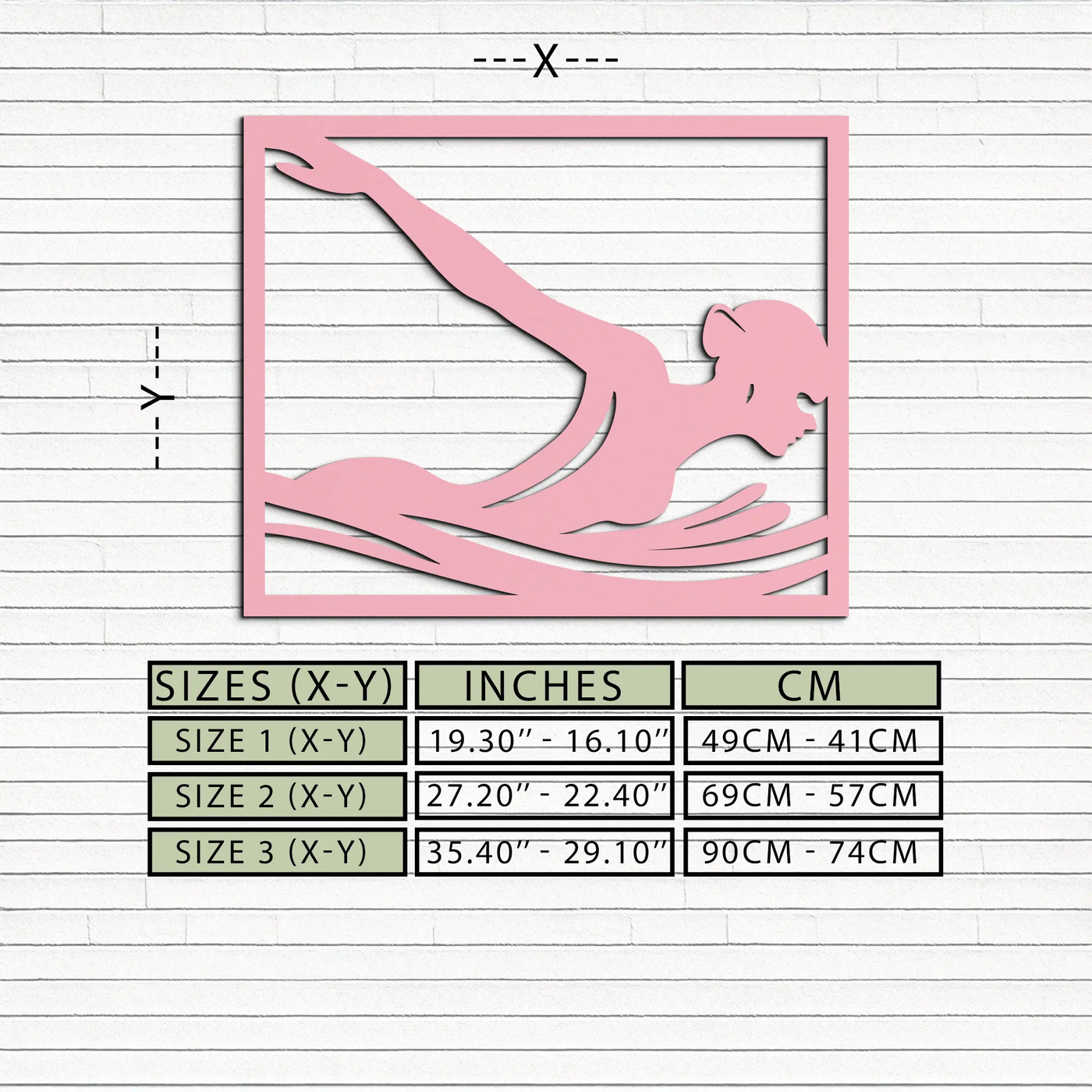 Pink Swimmer Woman Silhouette Metal Wall Art – Sporty Modern Home Decor - KAFGP187 by Enova Art