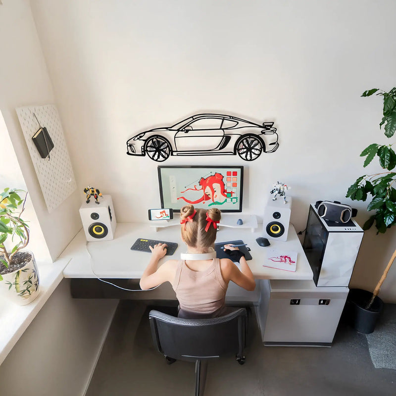 2020 Porsche Cayman GT4 Wall Art – Steel Silhouette with Spinning Wheels-KAFMEKA007 by Enova Art