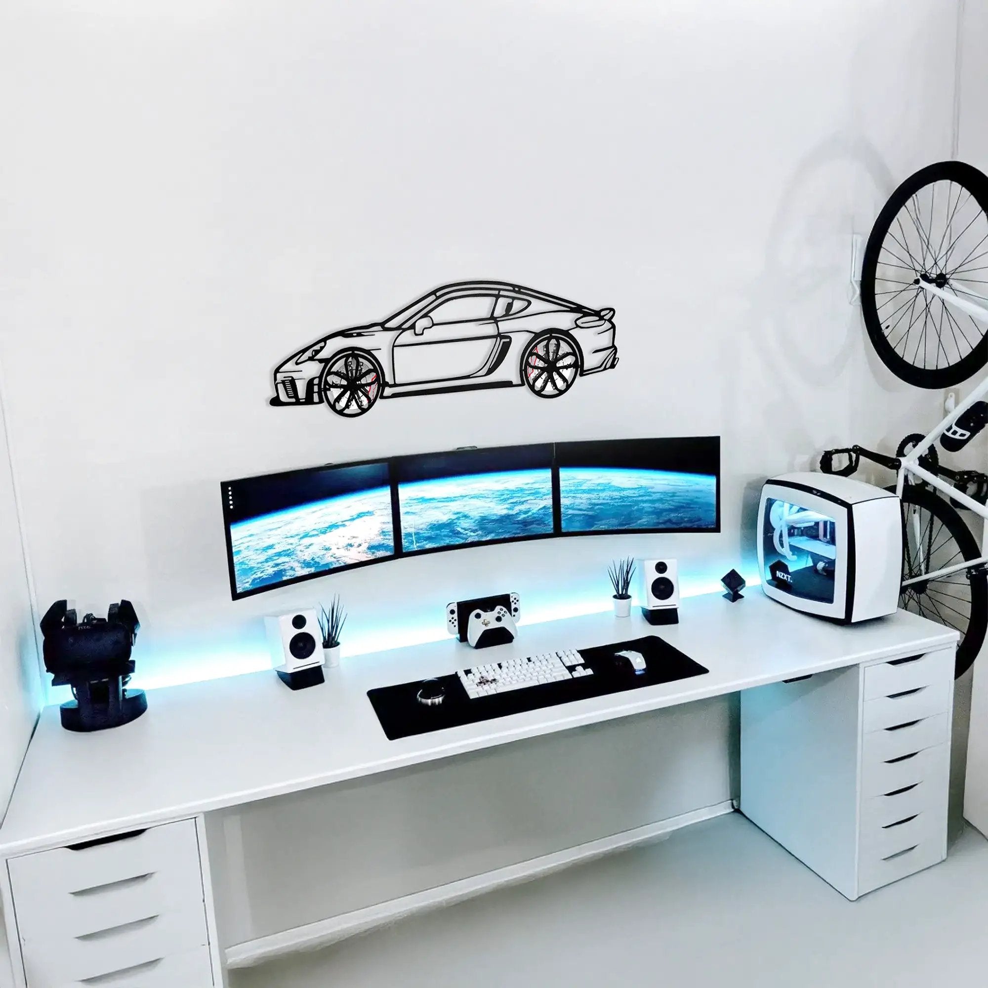 2022 Porsche Cayman 718 GT4 Wall Art – Steel Cut with Spinning Wheels-KAFMEKA008 by Enova Art