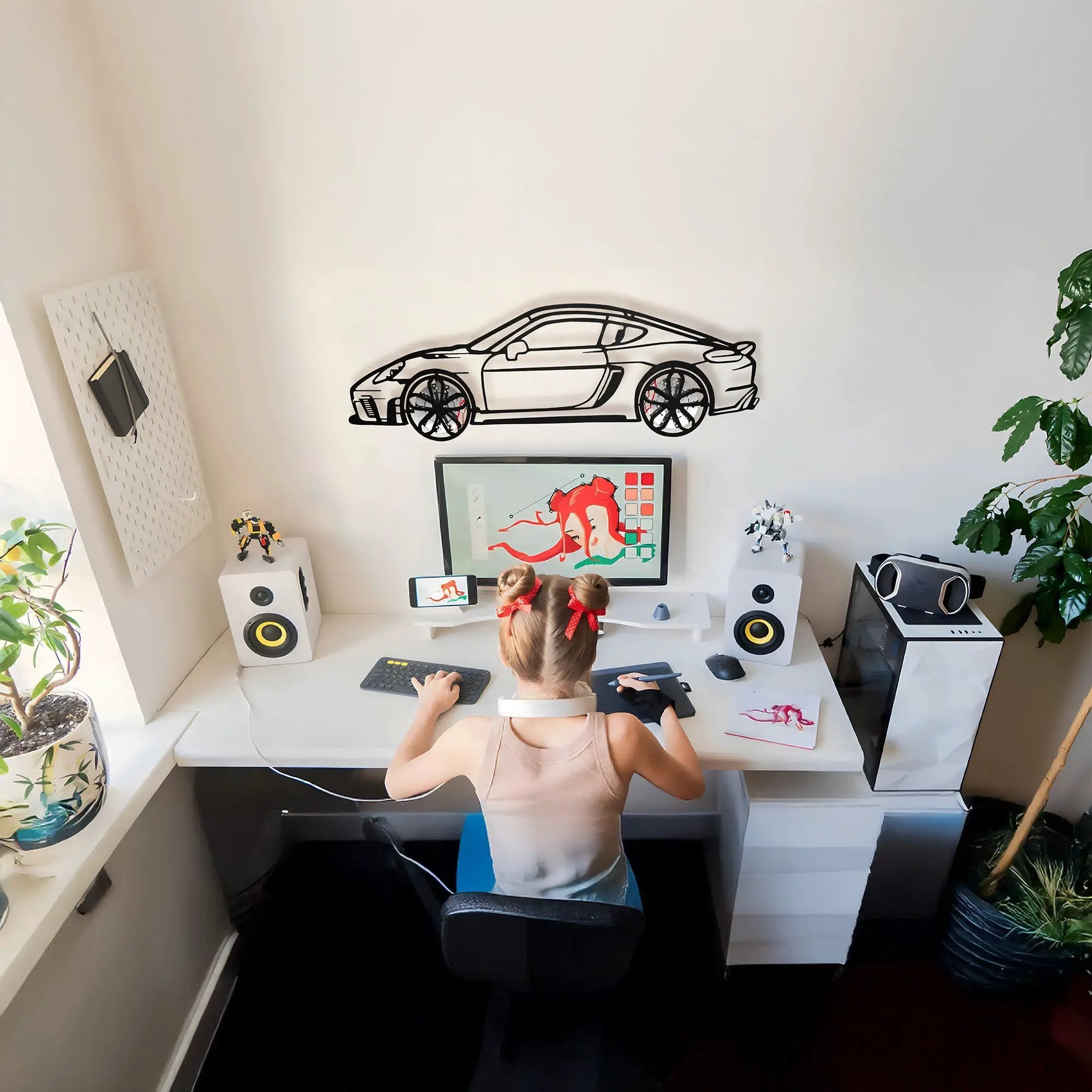 2022 Porsche Cayman 718 GT4 Wall Art – Steel Cut with Spinning Wheels-KAFMEKA008 by Enova Art