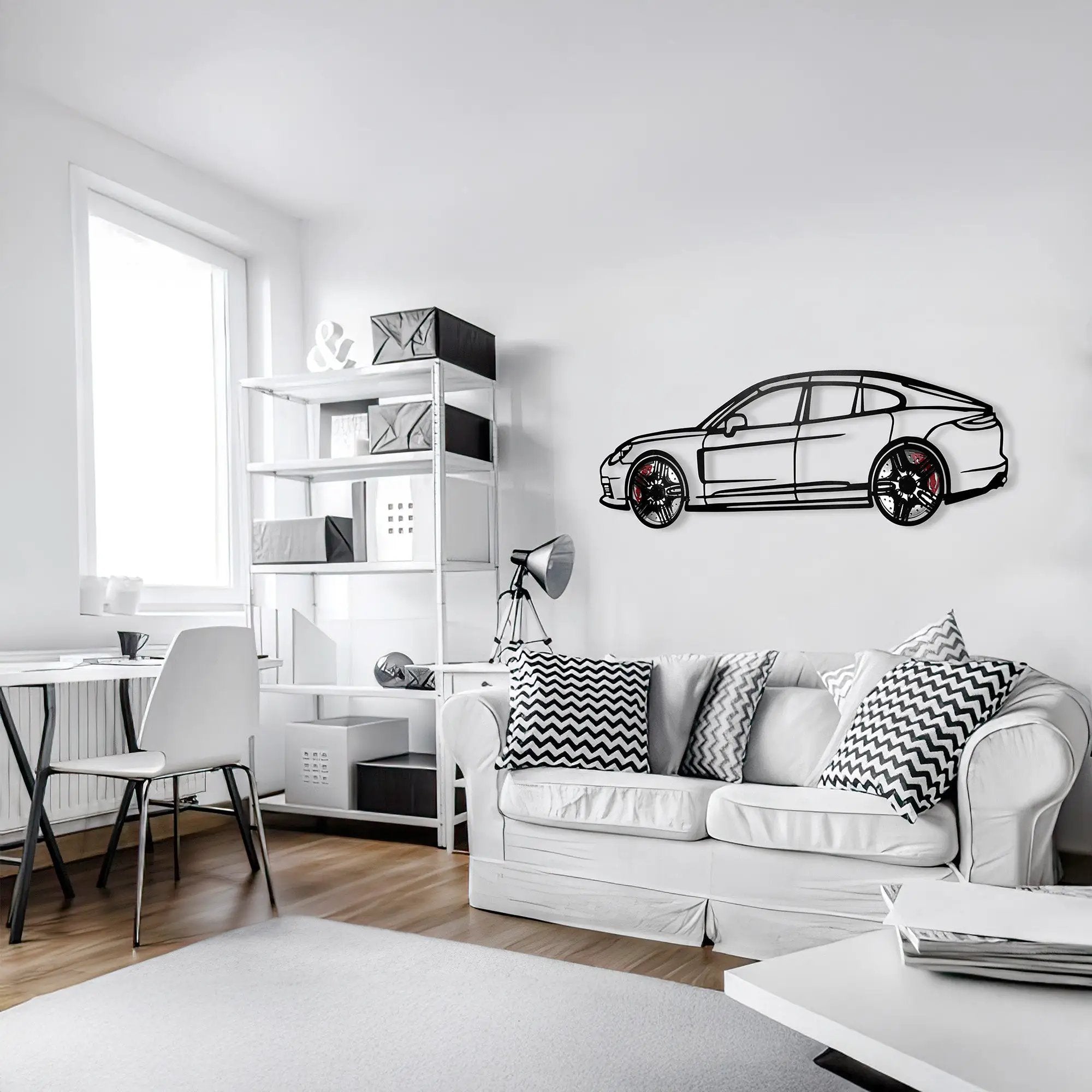 2022 Porsche Panamera 4S Wall Art – Steel Silhouette with Spinning Wheels-KAFMEKA009 by Enova Art