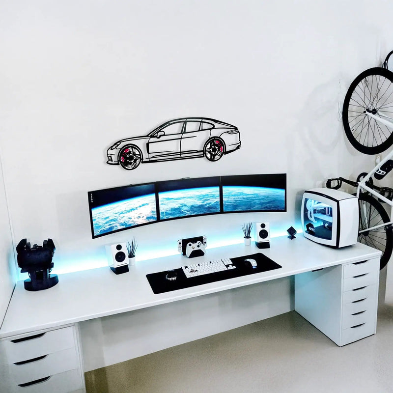 2022 Porsche Panamera 4S Wall Art – Steel Silhouette with Spinning Wheels-KAFMEKA009 by Enova Art