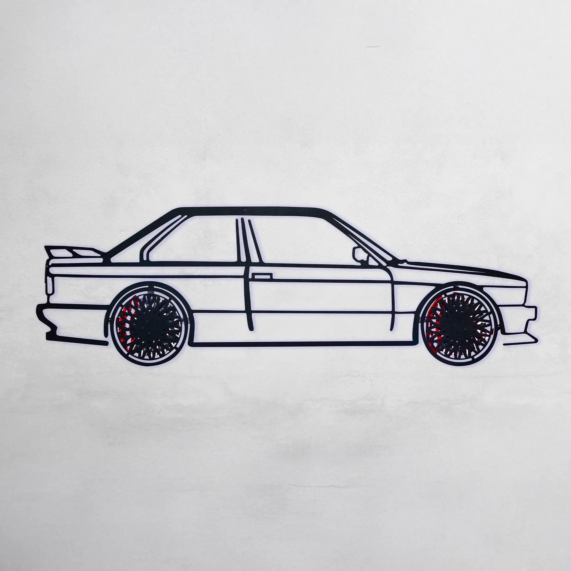 BMW E30 M3 Wall Art – Classic Steel Silhouette with Spinning Wheels -KAFMEKA013 by Enova Art