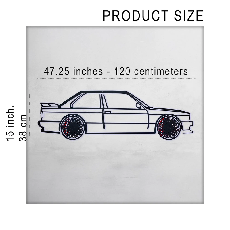 BMW E30 M3 Wall Art – Classic Steel Silhouette with Spinning Wheels -KAFMEKA013 by Enova Art