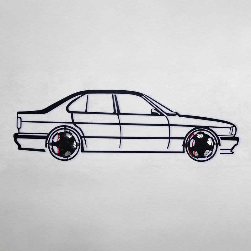 BMW E34 M5 Wall Art – Classic Steel Silhouette with Spinning Wheels-KAFMEKA014 by Enova Art