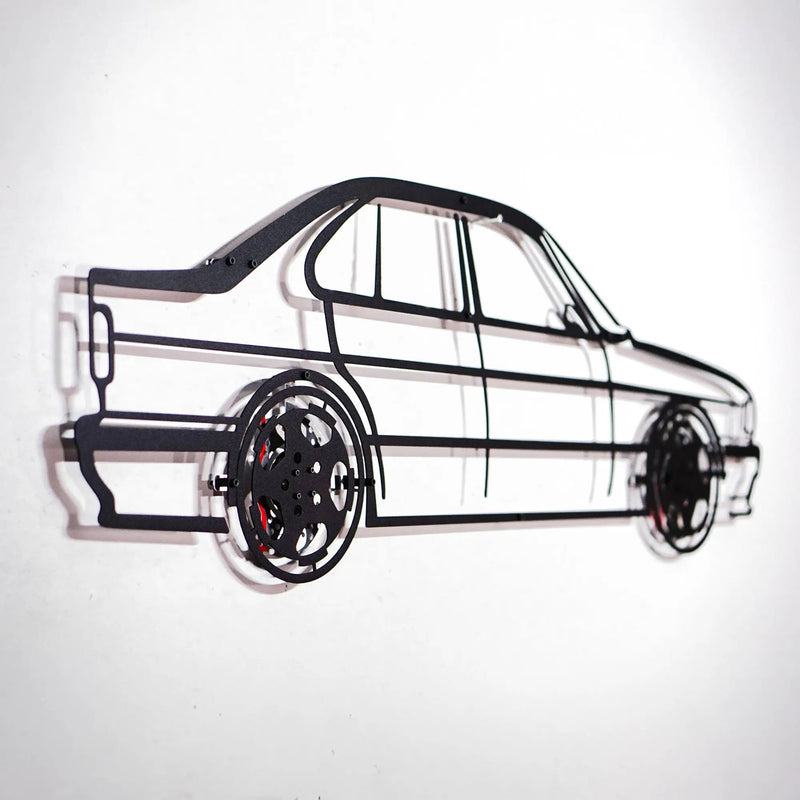 BMW E34 M5 Wall Art – Classic Steel Silhouette with Spinning Wheels-KAFMEKA014 by Enova Art