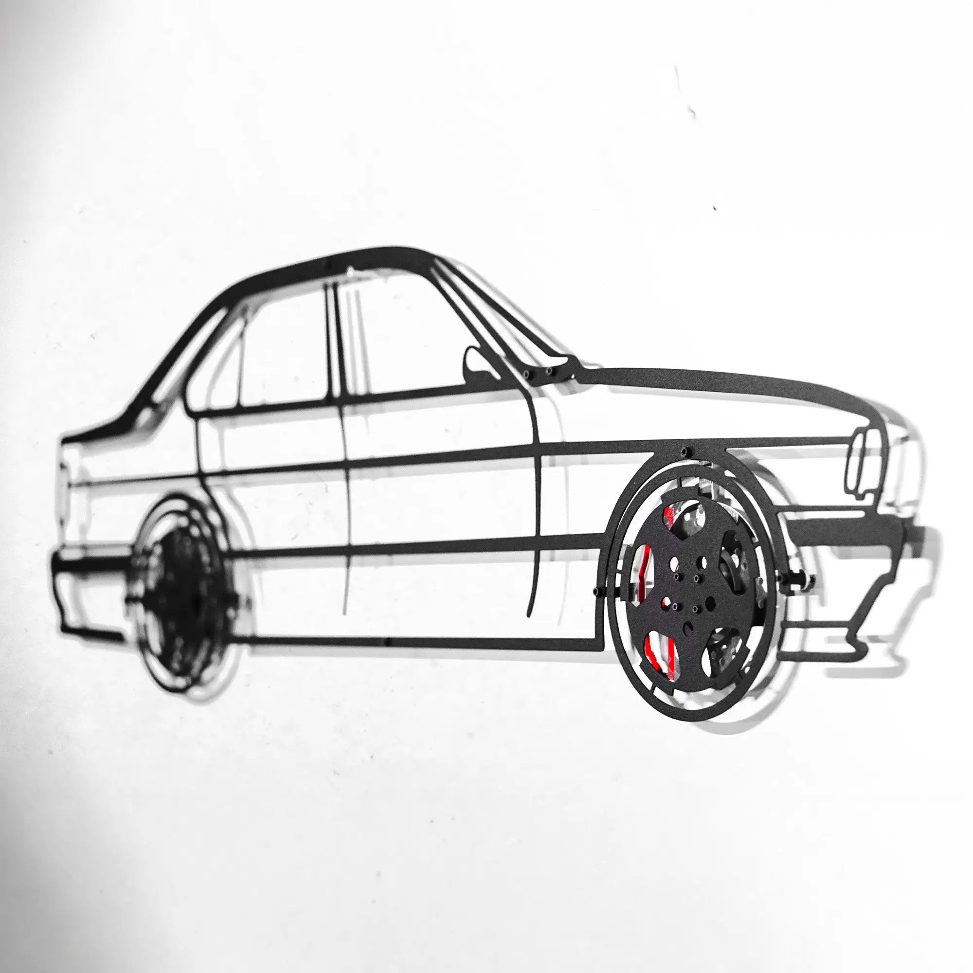 BMW E34 M5 Wall Art – Classic Steel Silhouette with Spinning Wheels-KAFMEKA014 by Enova Art