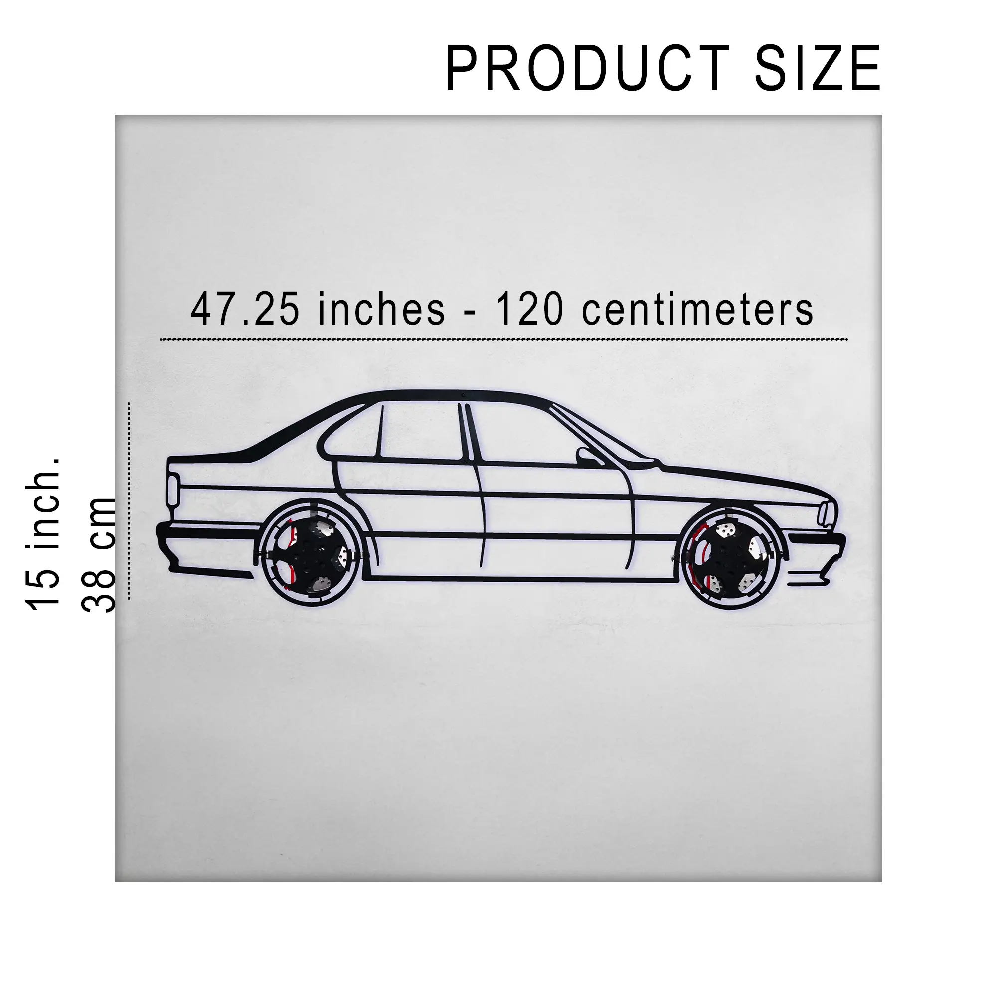 BMW E34 M5 Wall Art – Classic Steel Silhouette with Spinning Wheels-KAFMEKA014 by Enova Art