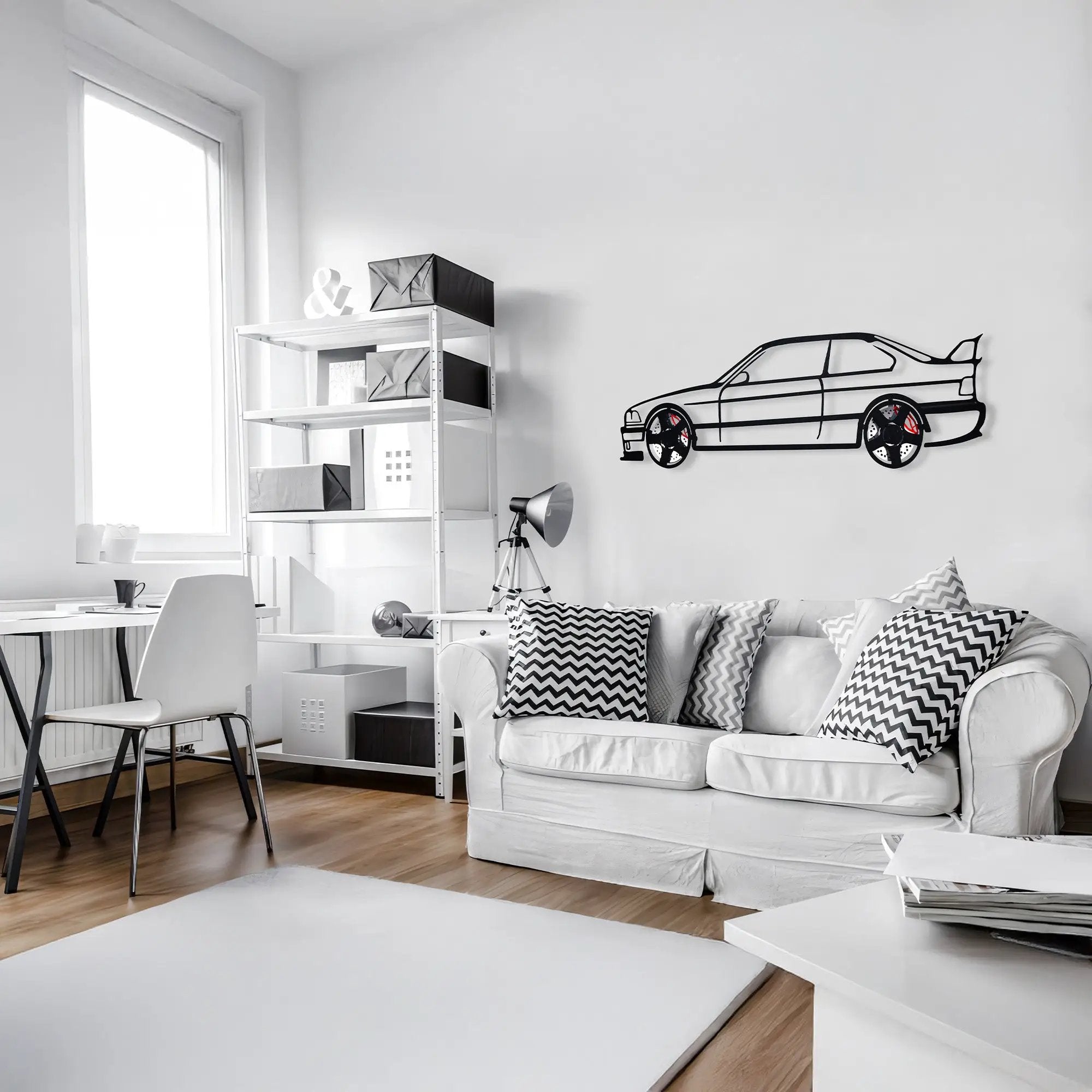 BMW E36 M3 Wall Art – Classic Steel Silhouette with Spinning Wheels-KAFMEKA015 by Enova Art