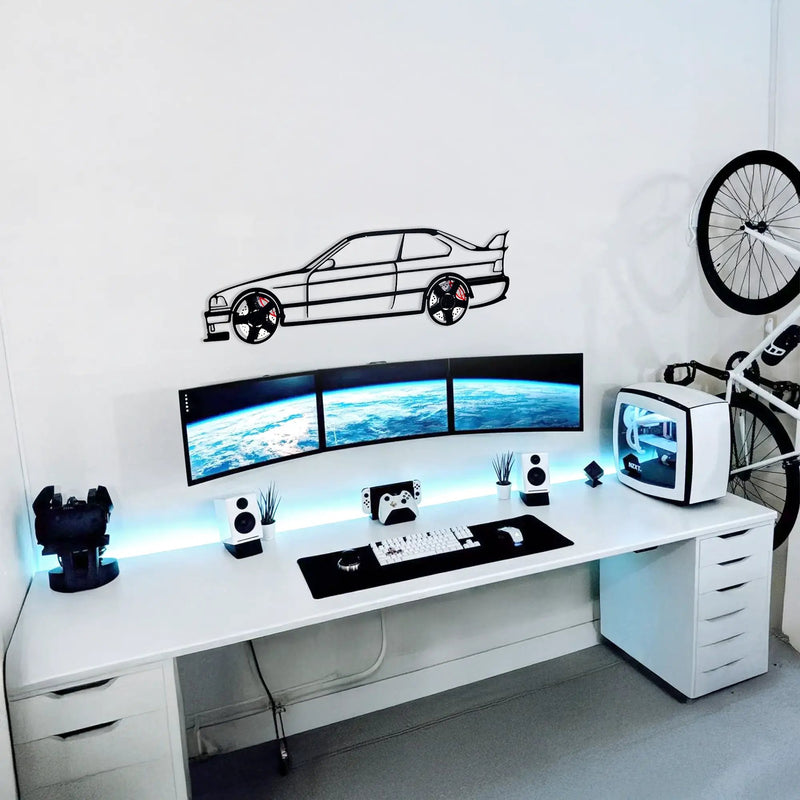 BMW E36 M3 Wall Art – Classic Steel Silhouette with Spinning Wheels-KAFMEKA015 by Enova Art